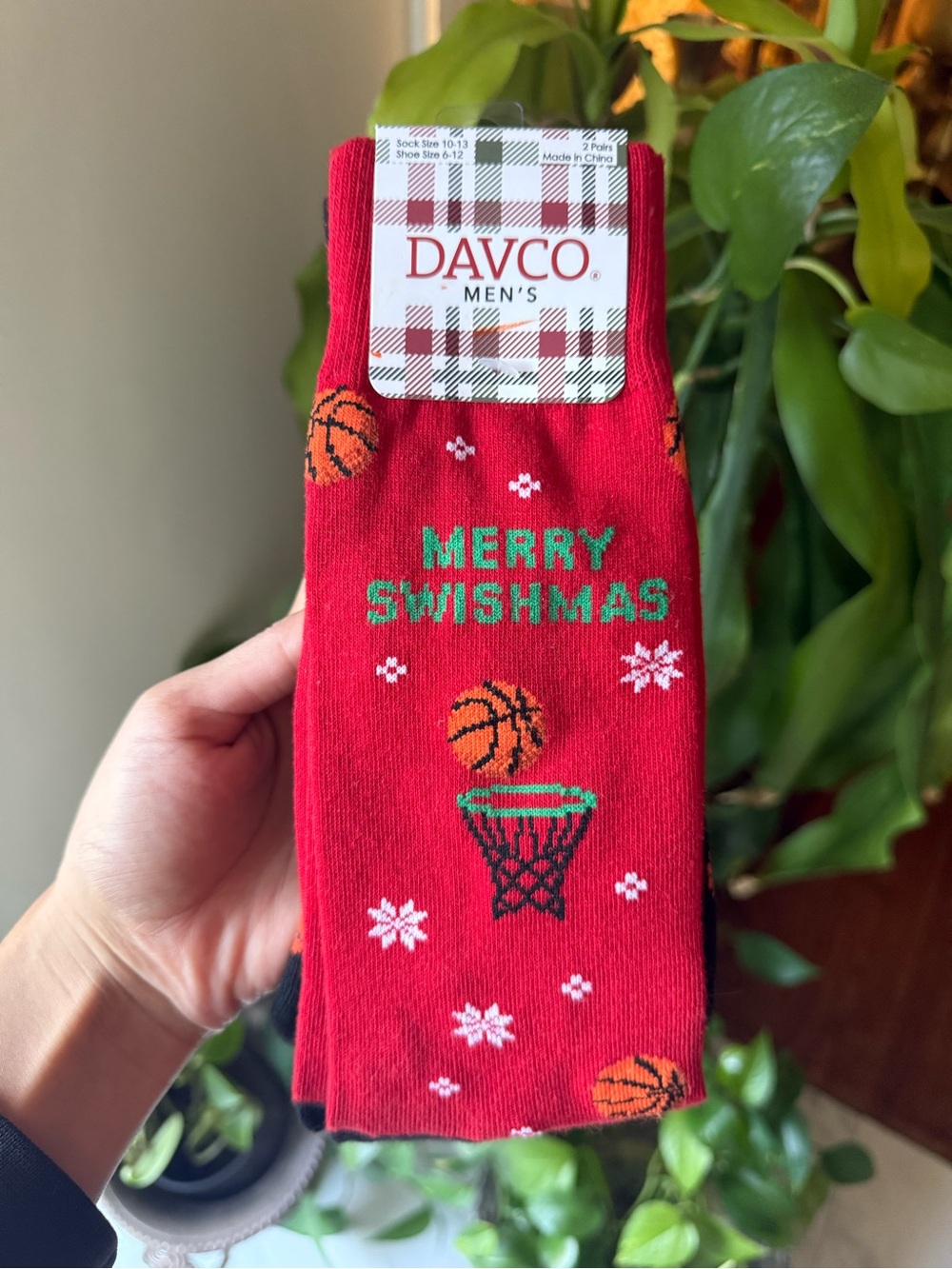 Red 'Merry Swishmas' Basketball Crew Socks Davco Christmas